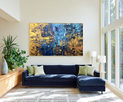 Abstract Blue Gold Canvas Art