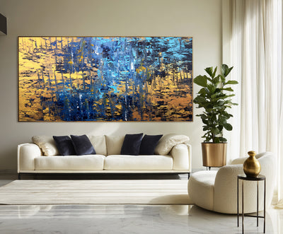 Abstract Blue Gold Canvas Art