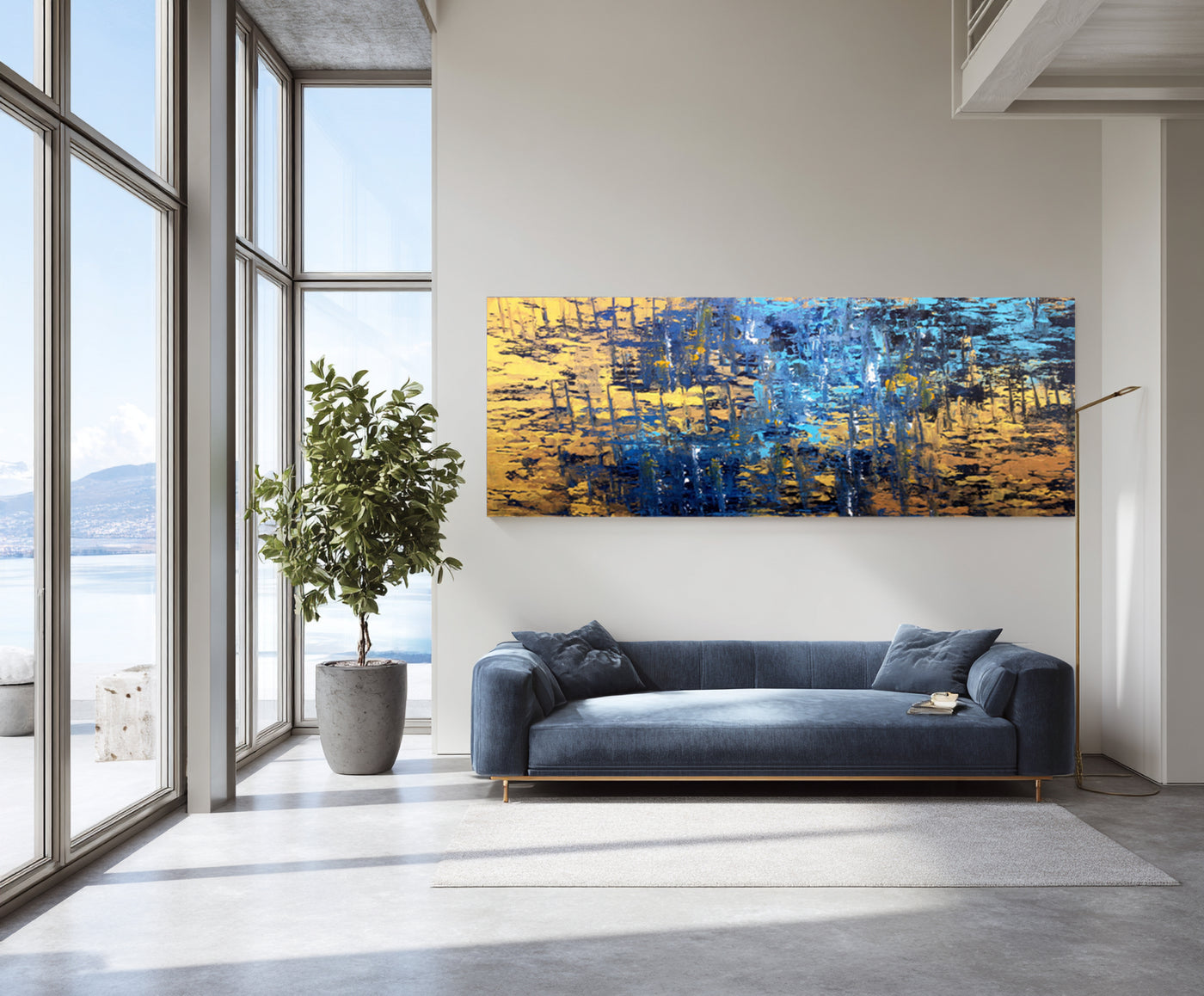 Abstract Blue Gold Canvas Art