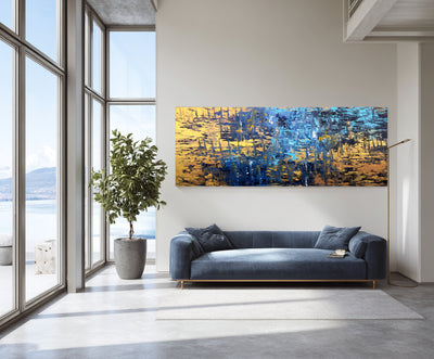 Abstract Blue Gold Canvas Art