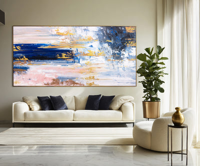 Abstract Blue Gold Canvas Art