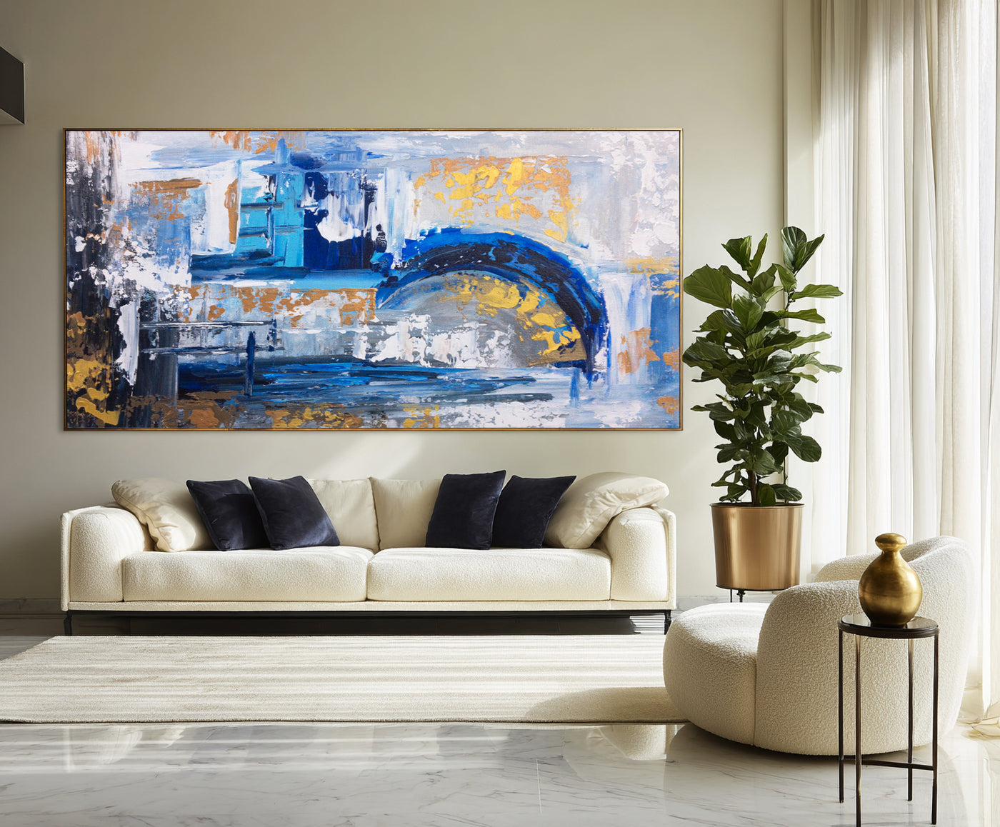 Abstract Blue Gold Canvas Art