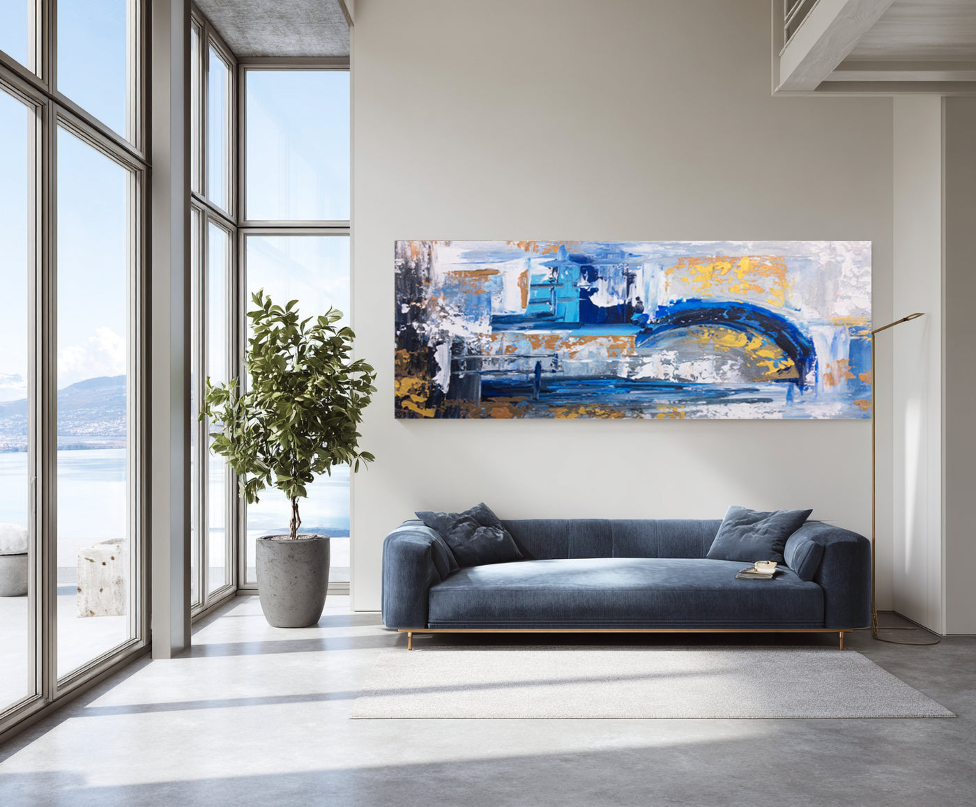 Abstract Blue Gold Canvas Art
