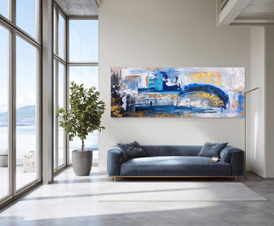 Abstract Blue Gold Canvas Art
