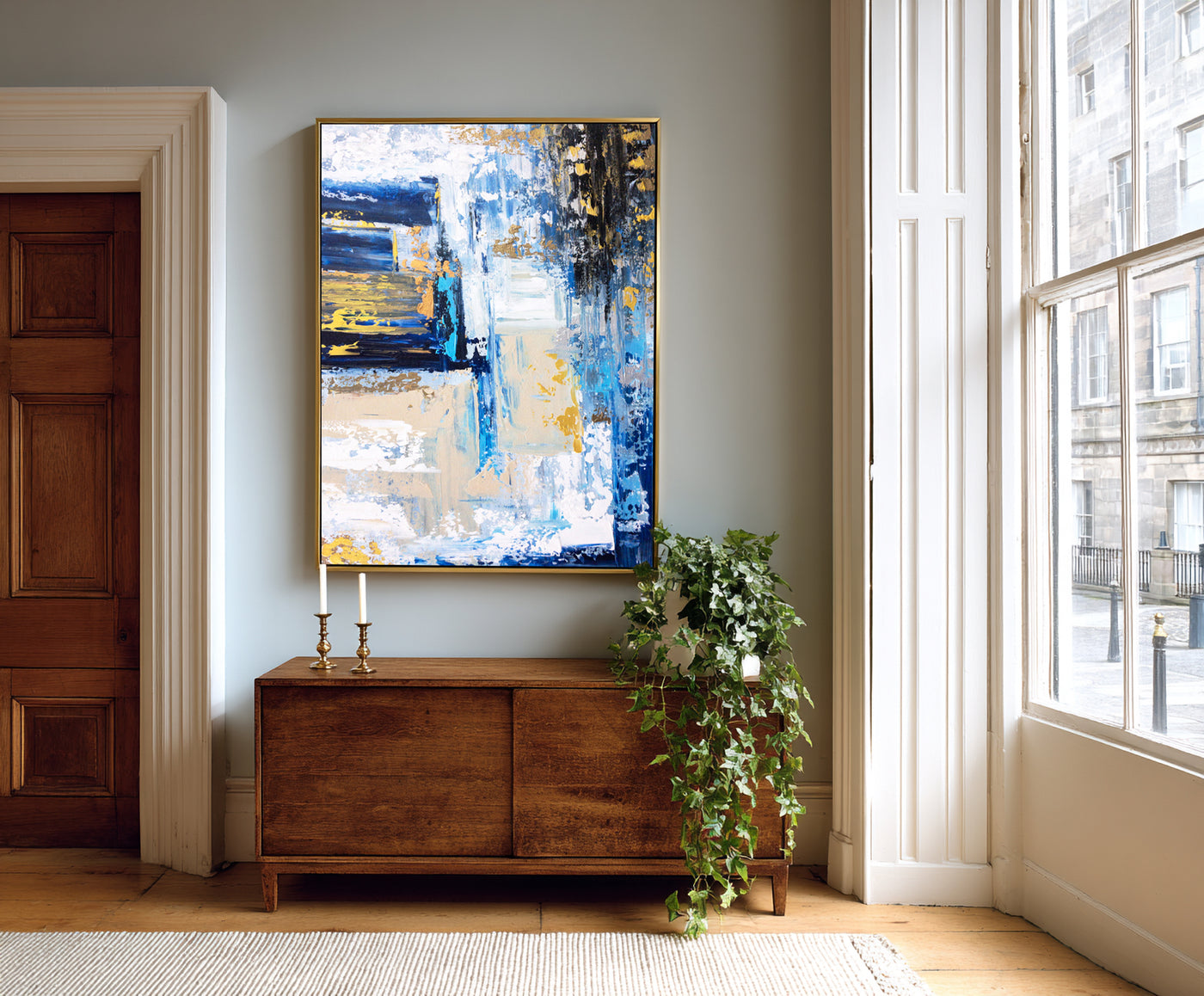 Abstract Blue Gold Canvas Art