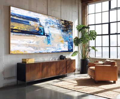 Abstract Blue Gold Canvas Art