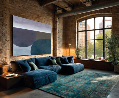 Abstract Blue Geometric Canvas Art