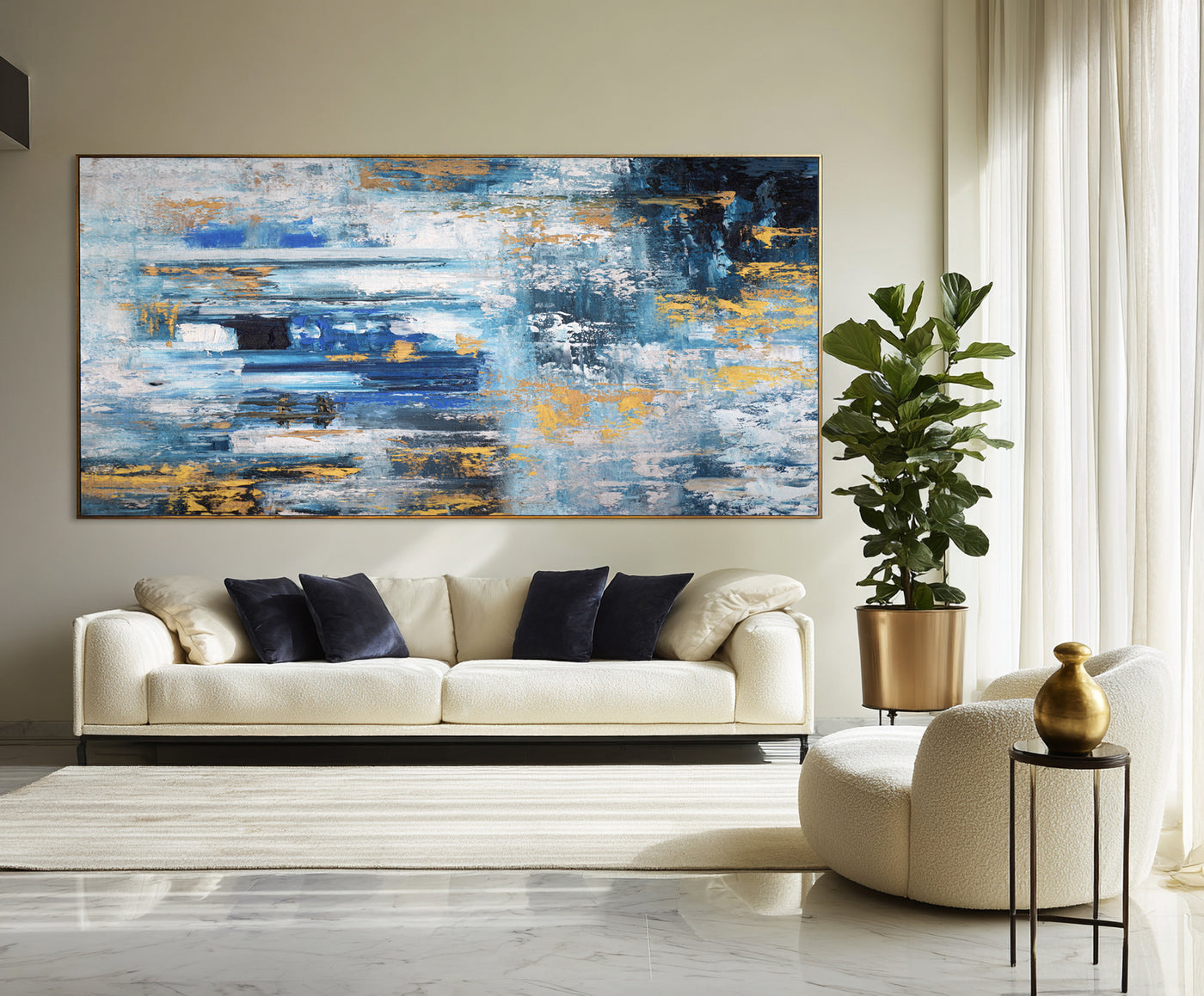 Abstract Blue Gold Canvas Art