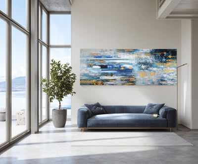 Abstract Blue Gold Canvas Art