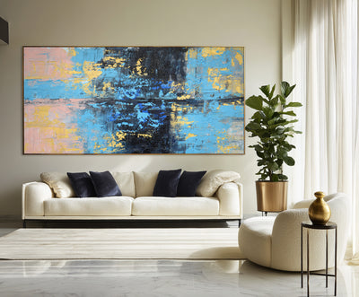 Abstract Blue Gold Canvas Art