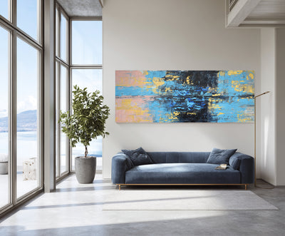 Abstract Blue Gold Canvas Art