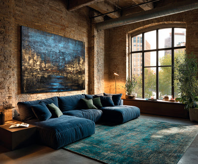Abstract Blue Brown Canvas Art