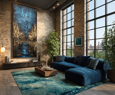 Abstract Blue Brown Canvas Art
