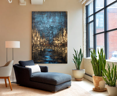 Abstract Blue Brown Canvas Art