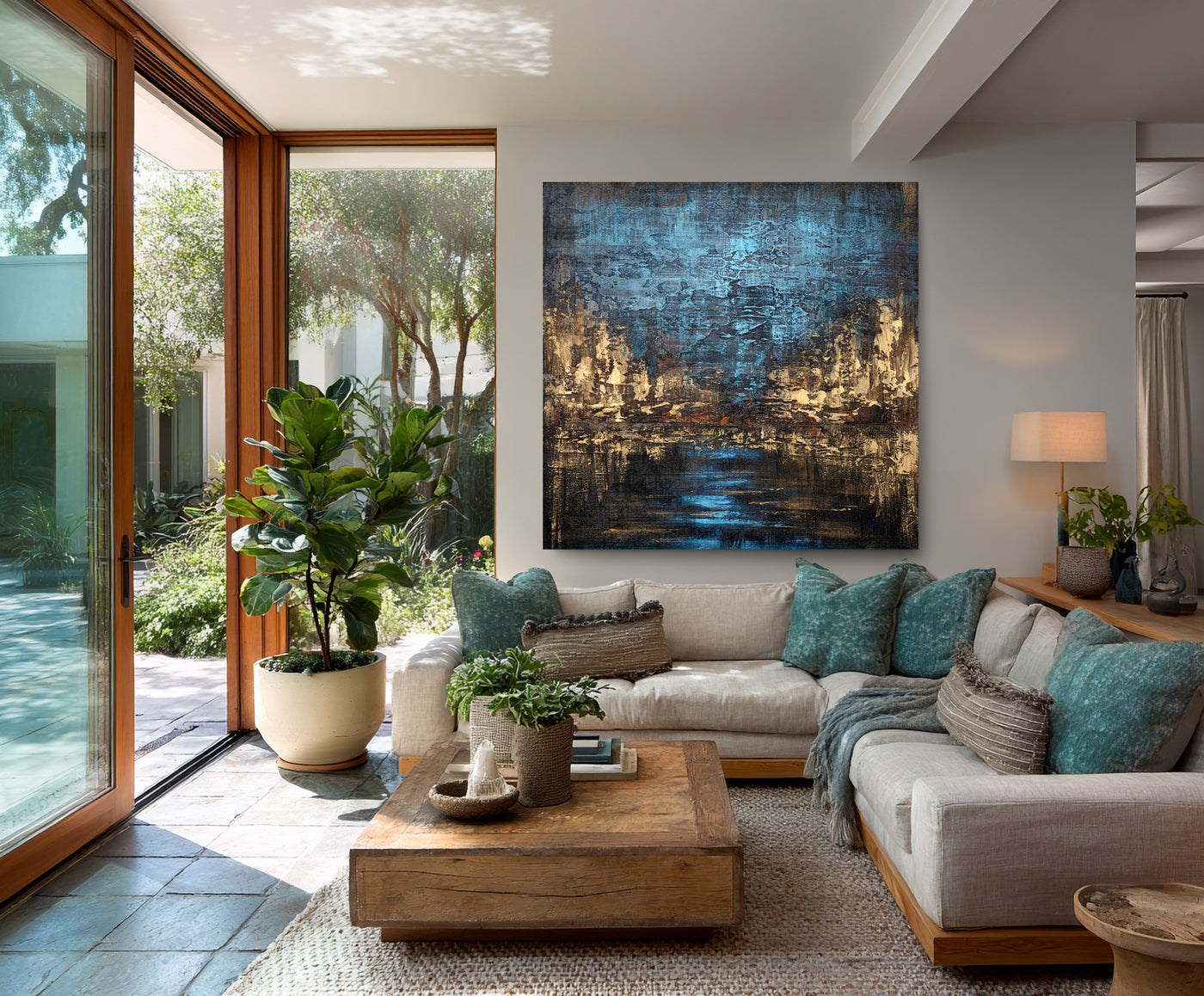Abstract Blue Brown Canvas Art