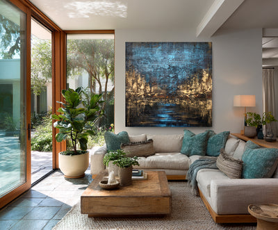 Abstract Blue Brown Canvas Art