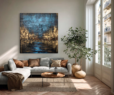 Abstract Blue Brown Canvas Art