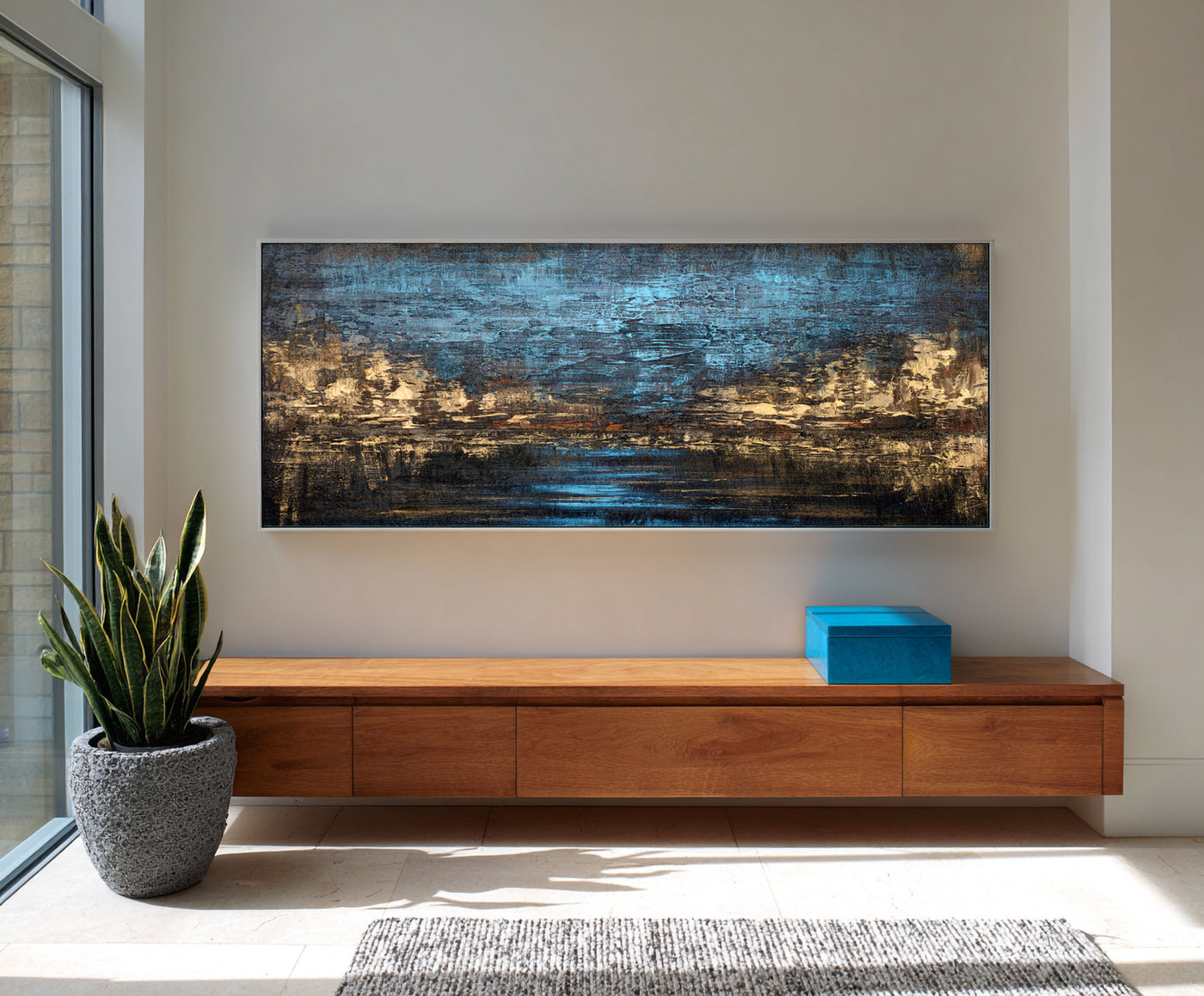 Abstract Blue Brown Canvas Art