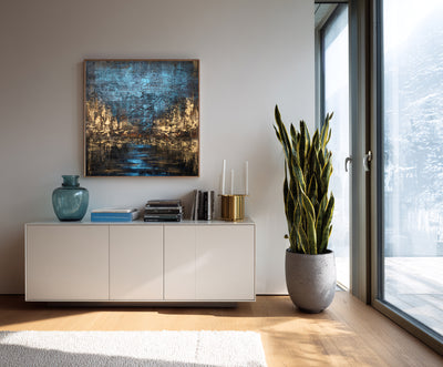 Abstract Blue Brown Canvas Art