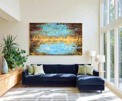 Abstract Blue Gold Canvas Art