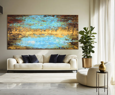 Abstract Blue Gold Canvas Art