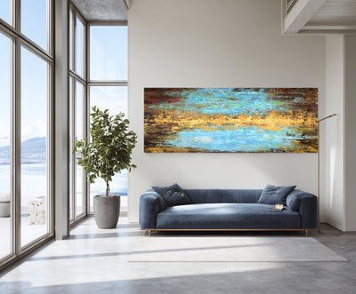 Abstract Blue Gold Canvas Art