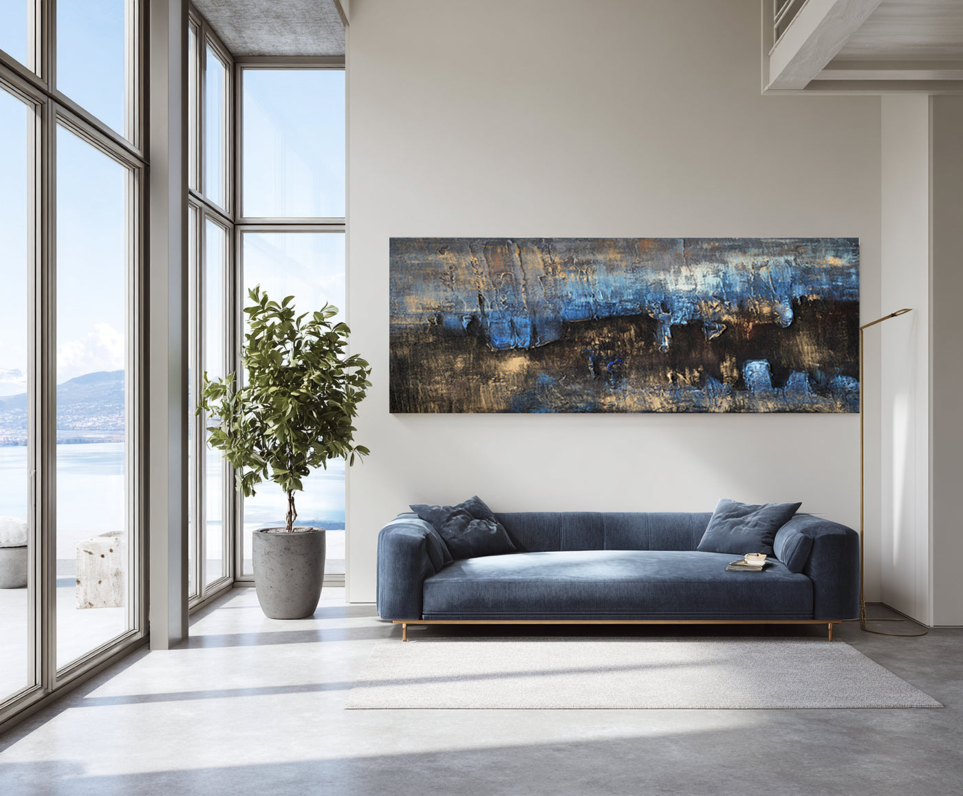 Abstract Blue Gold Canvas Art