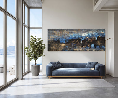 Abstract Blue Gold Canvas Art