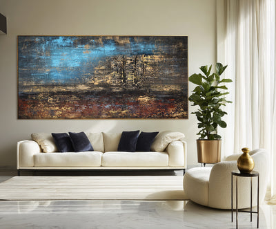 Abstract Blue Gold Canvas Art