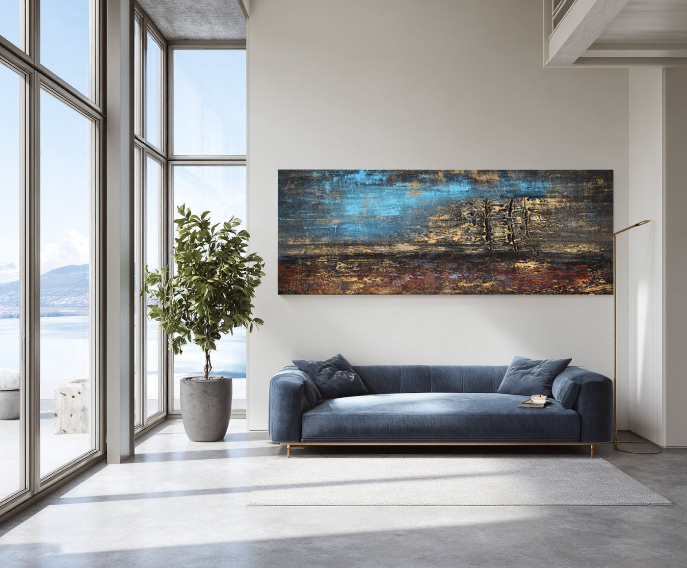 Abstract Blue Gold Canvas Art