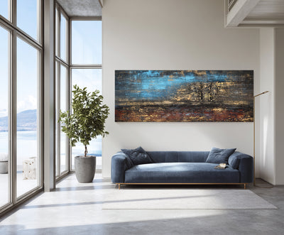 Abstract Blue Gold Canvas Art