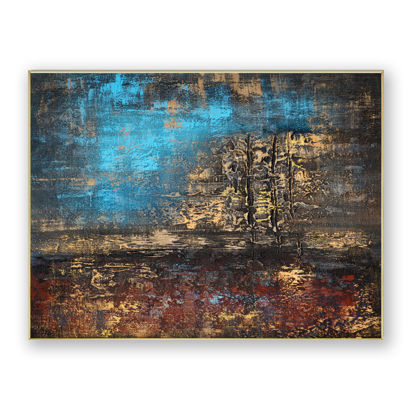 Abstract Blue Gold Canvas Art