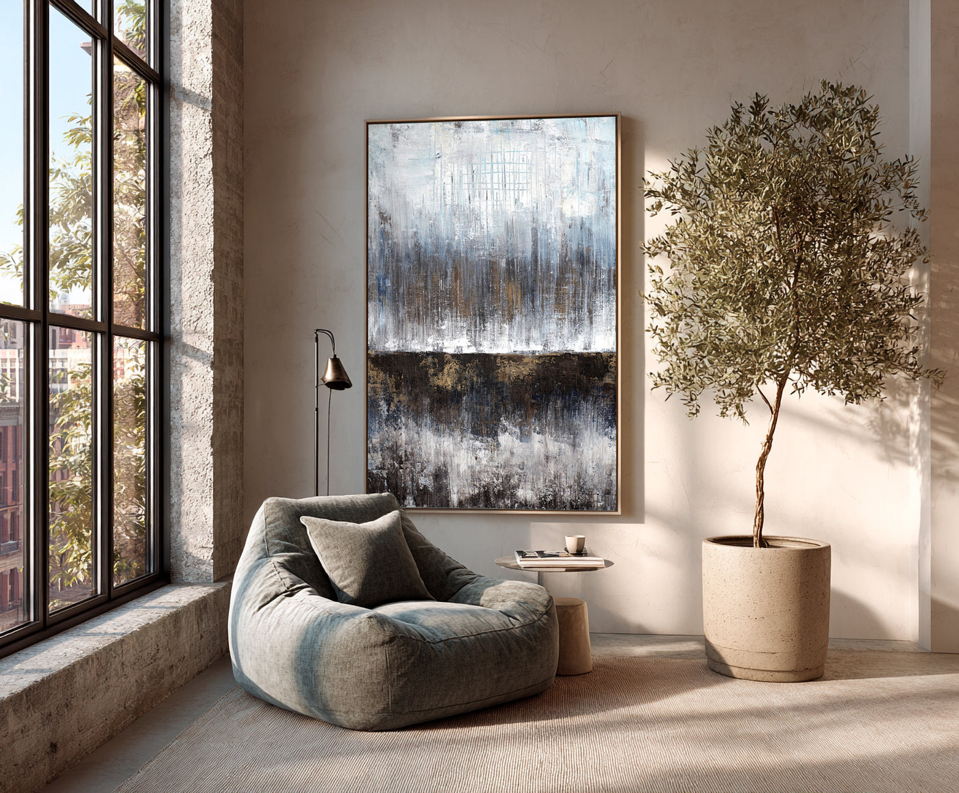 Abstract Blue Brown Canvas Art