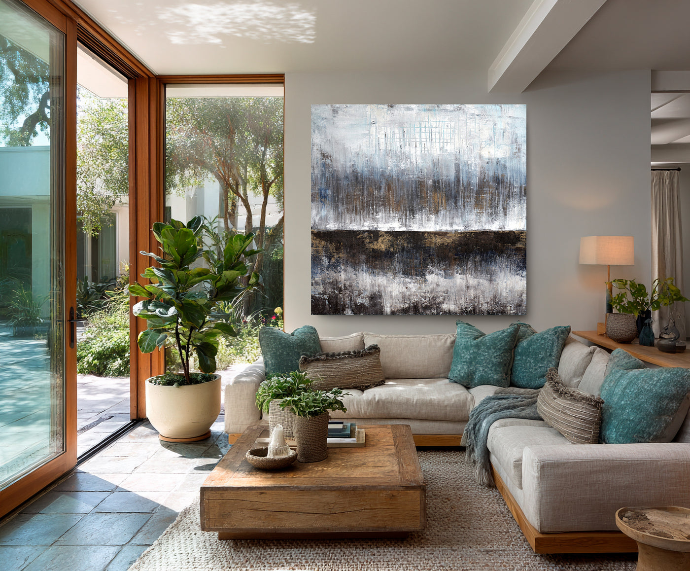 Abstract Blue Brown Canvas Art