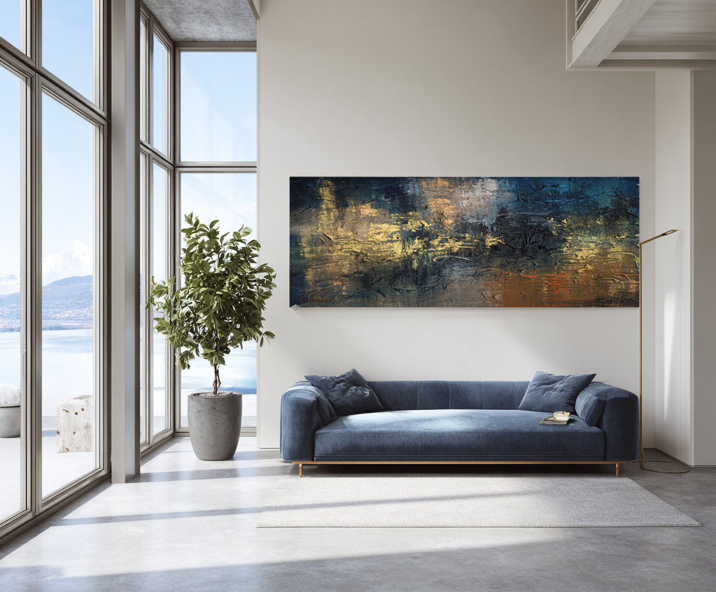 Abstract Blue Gold Canvas Art