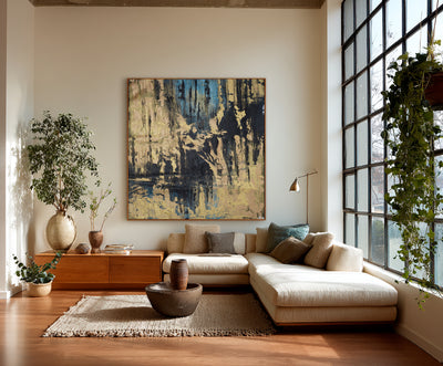 Abstract Blue Beige Canvas Art