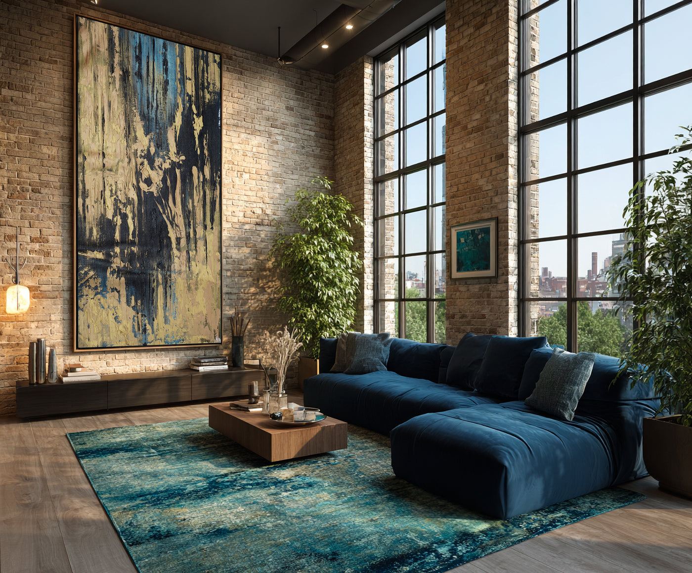 Abstract Blue Beige Canvas Art