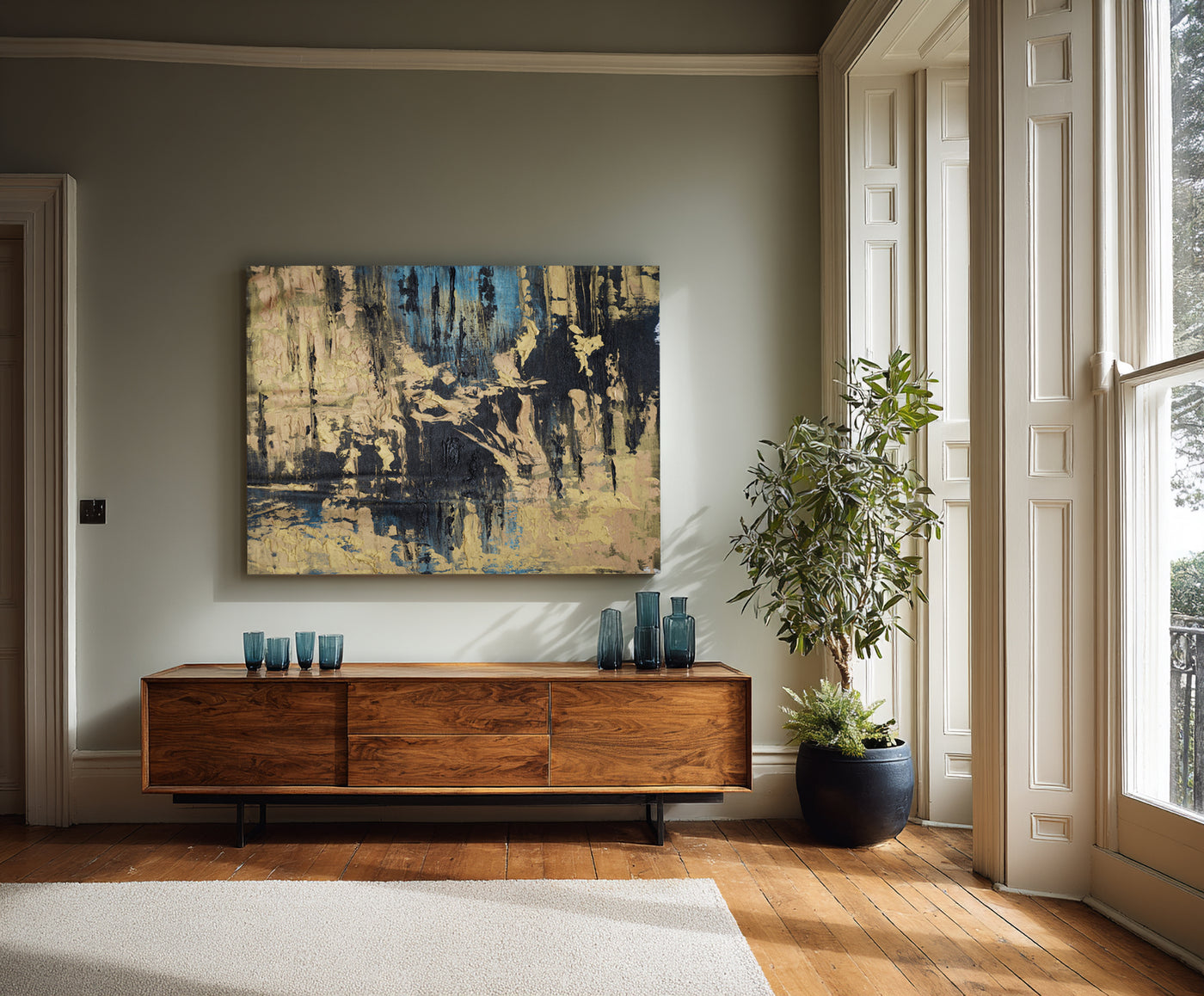 Abstract Blue Beige Canvas Art