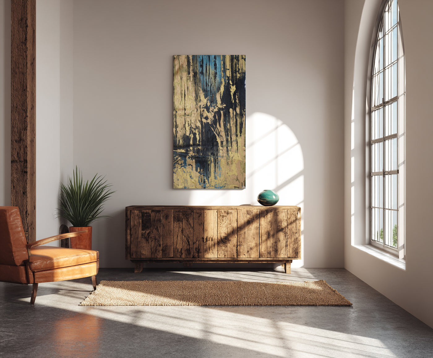 Abstract Blue Beige Canvas Art
