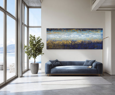 Abstract Blue Gold Canvas Art