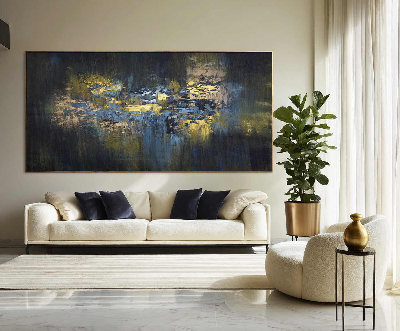 Abstract Blue Gold Canvas Art