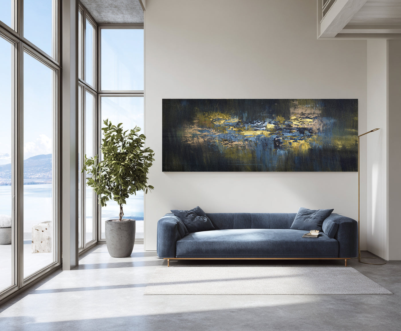 Abstract Blue Gold Canvas Art