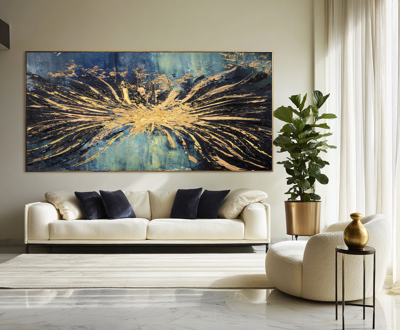 Abstract Blue Gold Burst Canvas Art