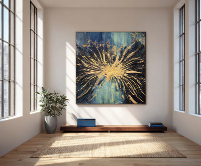 Abstract Blue Gold Burst Canvas Art