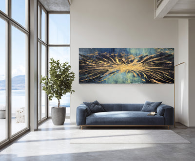 Abstract Blue Gold Burst Canvas Art