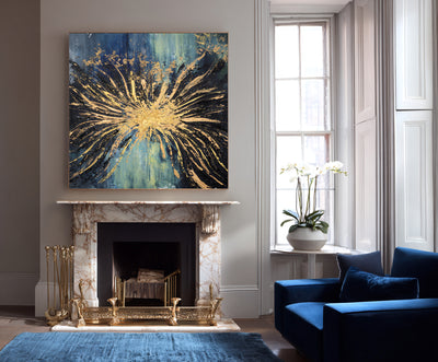 Abstract Blue Gold Burst Canvas Art