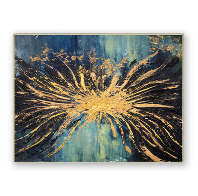 Abstract Blue Gold Burst Canvas Art