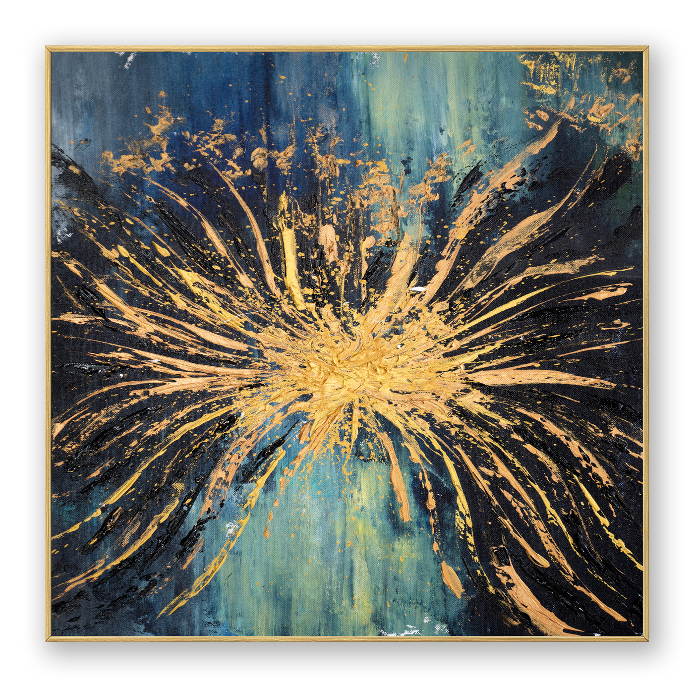 Abstract Blue Gold Burst Canvas Art