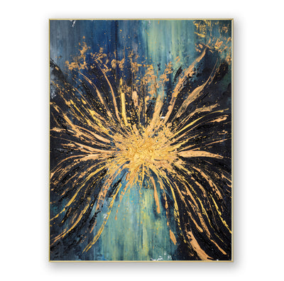 Abstract Blue Gold Burst Canvas Art