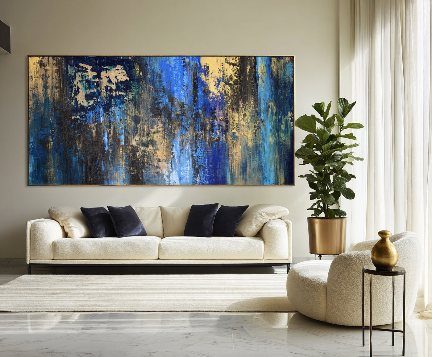 Abstract Blue Gold Canvas Art